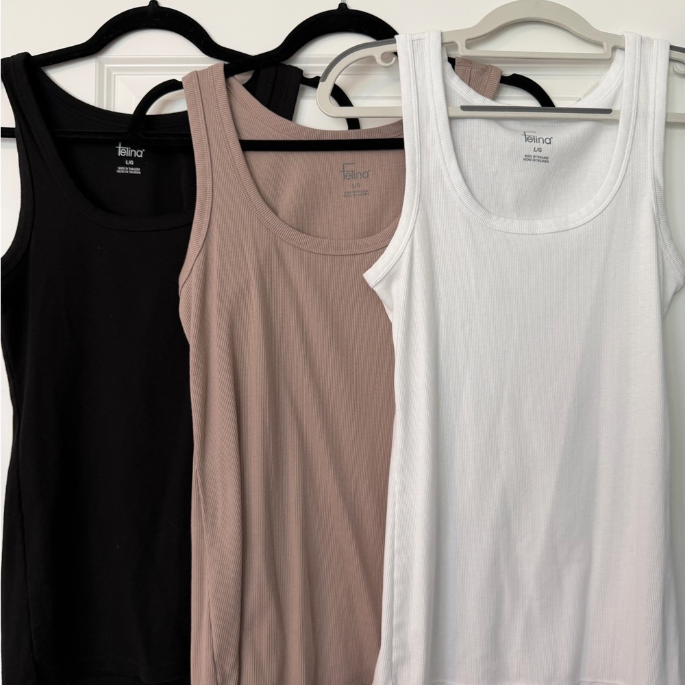Felina Ribbed Tank Tops in Black, Taupe, White